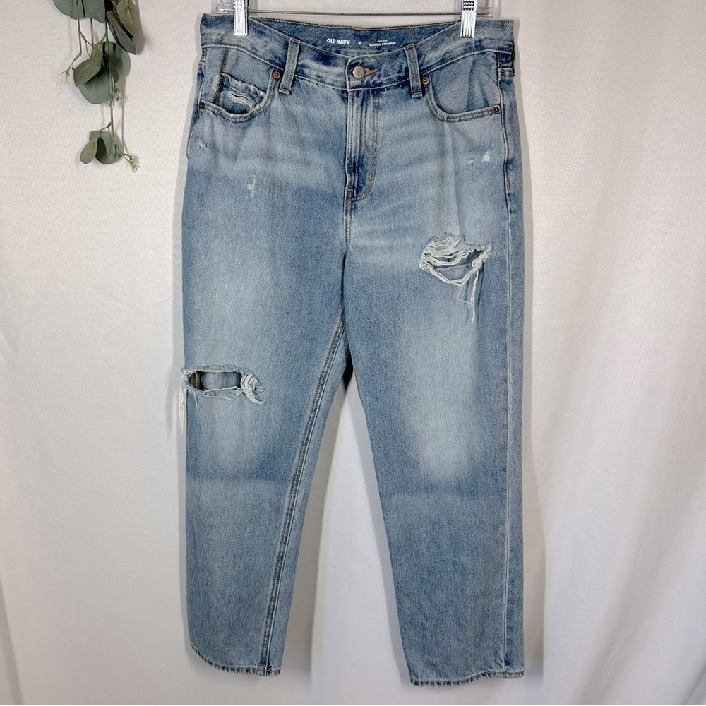 Old Navy | High Rise Slouchy Straight Leg Blue Jeans Distressed Women's Size 6